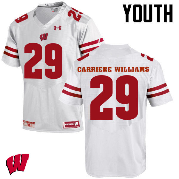 Wisconsin Badgers Youth #29 Dontye Carriere-Williams NCAA Under Armour Authentic White College Stitched Football Jersey UF40T27KO